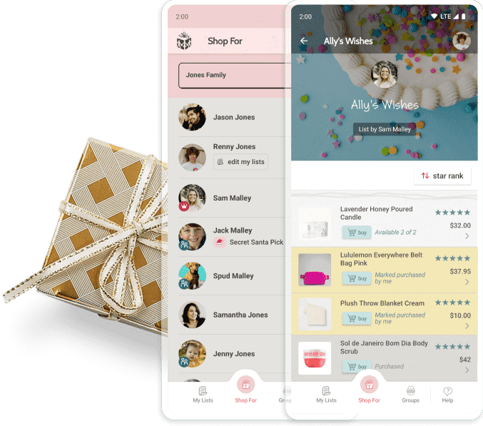 The Giftster mobile app for iPhone and Android